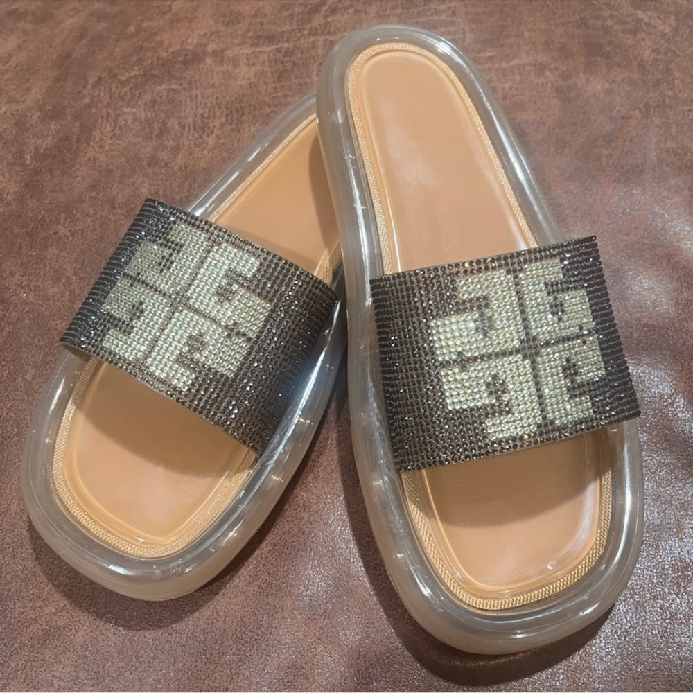 TORY BURCH BLING GOLD BUBBLE SLIDE SZ: 7